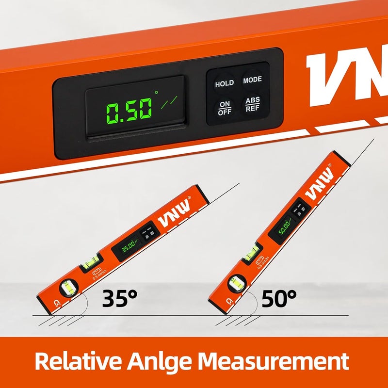 VNW 16inch Digital Level with LCD Display - Bubble Light Up Function - Multi Purpose:Magnetic Torpedo Level, Angle Finder 0-90° & 0-180° Range -Leveler Tool for Woodwork,Saw & Home Leveling (Champagne) - Image 3